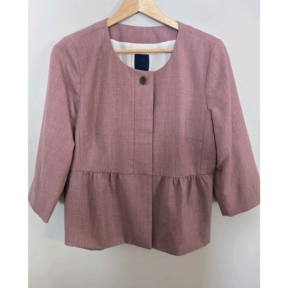 J.Crew Pink Wool Blazer Size 12 Hidden Button Front Lined 1/3 Sleeve Women's